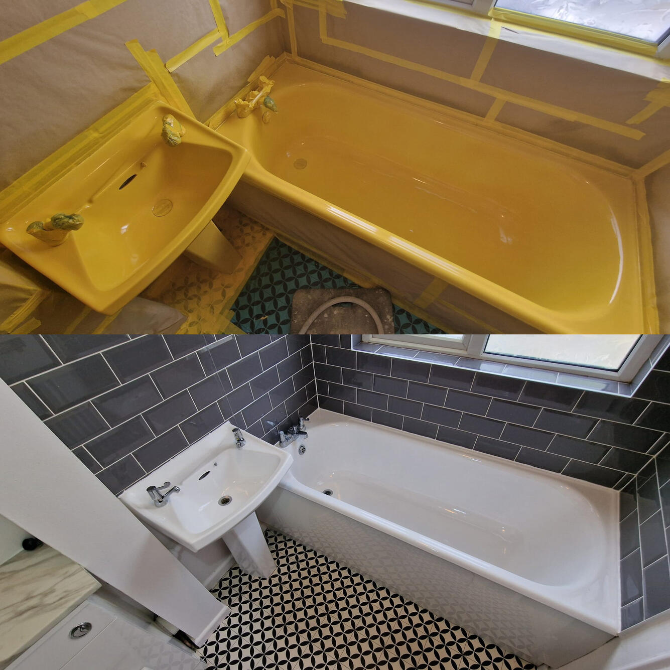 SINK AND BATH RE-ENAMELLED Before and after ceramic sink and steel bath re-enamelling in Winchester