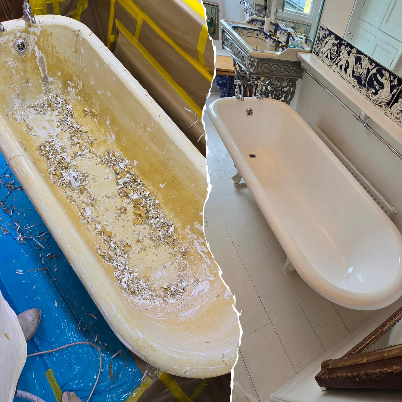 Roll top bath re-enamelled in Winchester Before and after Victorian cast iron roll top bath re-enamelling in Littleton, Winchester