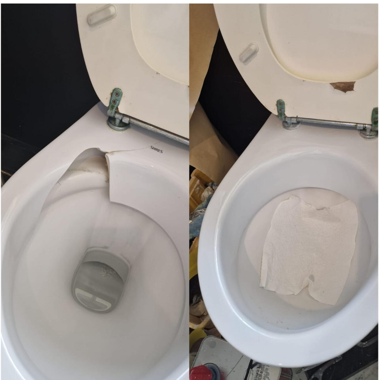 before and after pictures of a ceramic toilet crack repair before and after pictures of a ceramic toilet crack repair in a pub in the center of Winchester